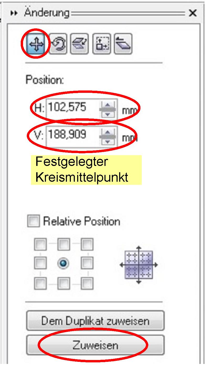 Corel Draw11 Hilfskreise zentrieren