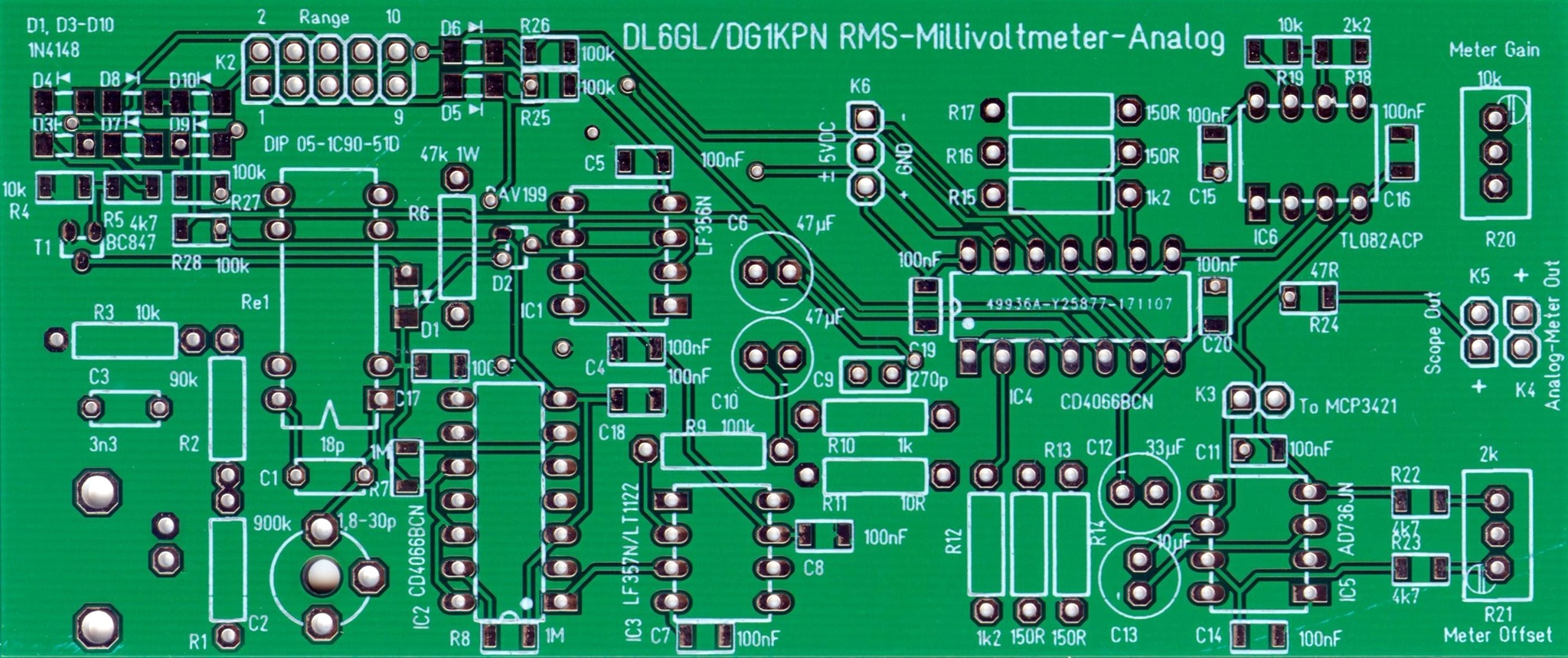 True RMS-Millivoltmeter Analogplatine Unterseite