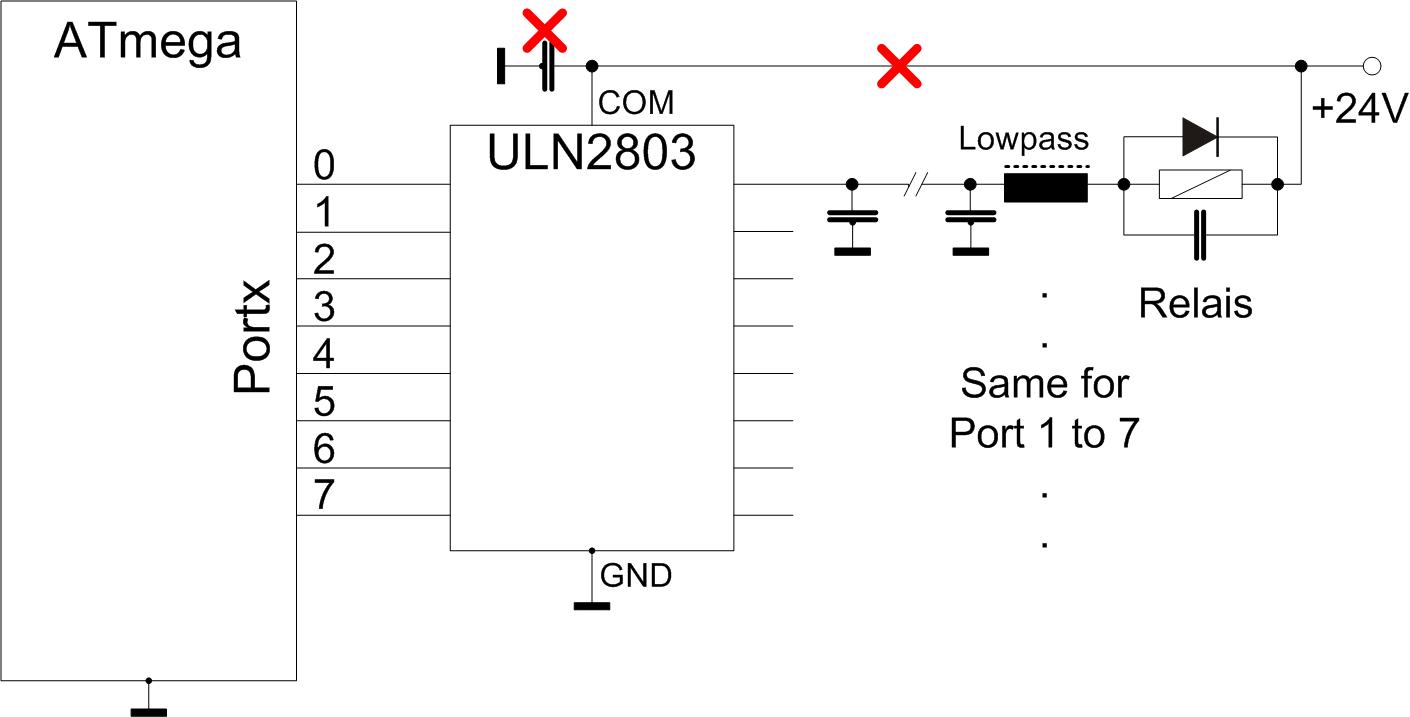 Transistorschalter ULN2803 Freilaufdiode
